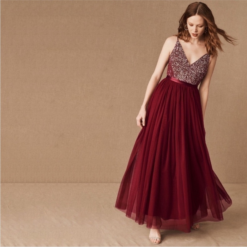 BHLDN Avery Sequin Beaded Bodice Maxi Bridesmaids Dress in Bordeaux Size 20